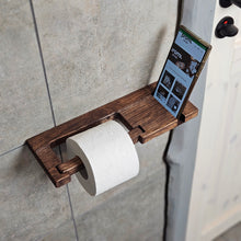 Load image into Gallery viewer, Wood Toilet Paper Holder with Phone Shelf, Wall Mounted Oak Roll Holder for Bathroom, Minimalist Toilet Paper Storage