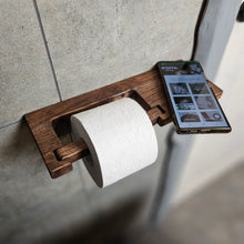 Load image into Gallery viewer, Wood Toilet Paper Holder with Phone Shelf, Wall Mounted Oak Roll Holder for Bathroom, Minimalist Toilet Paper Storage