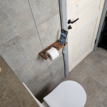 Load image into Gallery viewer, Wood Toilet Paper Holder with Phone Shelf, Wall Mounted Oak Roll Holder for Bathroom, Minimalist Toilet Paper Storage