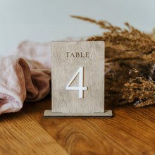 Load image into Gallery viewer, Gray Wooden Table Numbers for Event Table Seating