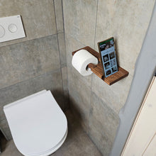 Load image into Gallery viewer, Wood Toilet Paper Holder with Phone Shelf, Wall Mounted Oak Roll Holder for Bathroom, Minimalist Toilet Paper Storage