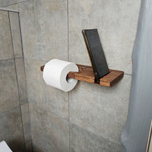 Load image into Gallery viewer, Wood Toilet Paper Holder with Phone Shelf, Wall Mounted Oak Roll Holder for Bathroom, Minimalist Toilet Paper Storage