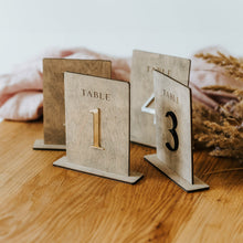 Load image into Gallery viewer, Gray Wooden Table Numbers for Event Table Seating
