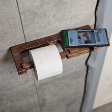 Load image into Gallery viewer, Wood Toilet Paper Holder with Phone Shelf, Wall Mounted Oak Roll Holder for Bathroom, Minimalist Toilet Paper Storage