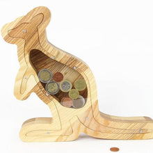 Load image into Gallery viewer, Wooden Piggy Bank Kangaroo (Brown, Engraving)