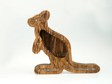 Load image into Gallery viewer, Wooden Piggy Bank Kangaroo (Brown, Engraving)