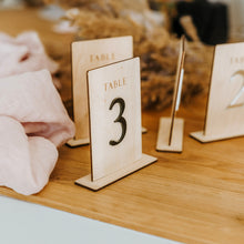 Load image into Gallery viewer, Custom Natural Wood Table Numbers for Rustic Weddings, Unique Reception Decor