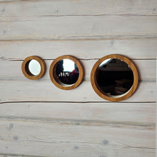 Load image into Gallery viewer, Set of 3 Oak Wood Wall Mirrors, Rustic Wooden Frame Mirrors for Living Room, Bathroom, or Entryway