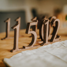 Load image into Gallery viewer, Set of 1-10 Wooden Table Numbers for Weddings and Special Events