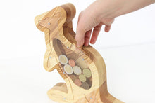Load image into Gallery viewer, Wooden Piggy Bank Kangaroo (Brown, Engraving)