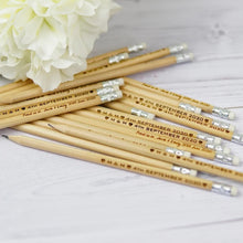 Load image into Gallery viewer, Personalized Natural Wooden HB Pencils, Custom Engraved for Unique, Personal Gifts