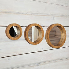 Load image into Gallery viewer, Set of 3 Oak Wood Wall Mirrors, Rustic Wooden Frame Mirrors for Living Room, Bathroom, or Entryway