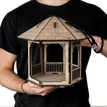 Load image into Gallery viewer, Wooden gazebo-shaped, gray bird feeder