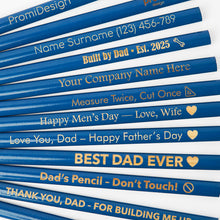 Load image into Gallery viewer, Personalized Blue Carpenter Pencil, Flat Pencil for Woodworking, Carpentry, DIY, Gift for Dad, Father’s Day, Handyman Tool