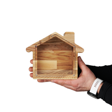 Load image into Gallery viewer, Wooden Piggy Bank, House Shaped Piggy Bank