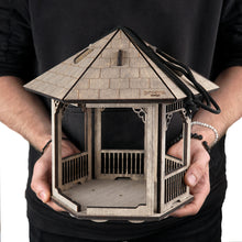Load image into Gallery viewer, Wooden gazebo-shaped, gray bird feeder