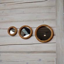 Load image into Gallery viewer, Set of 3 Oak Wood Wall Mirrors, Rustic Wooden Frame Mirrors for Living Room, Bathroom, or Entryway