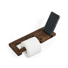 Load image into Gallery viewer, Wood Toilet Paper Holder with Phone Shelf, Wall Mounted Oak Roll Holder for Bathroom, Minimalist Toilet Paper Storage