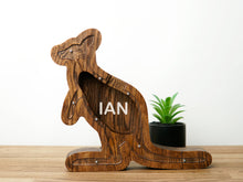 Load image into Gallery viewer, Wooden Piggy Bank Kangaroo (Brown, Engraving)