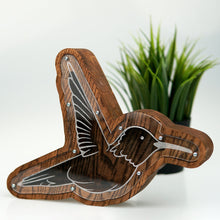 Load image into Gallery viewer, Wooden Piggy Bank Hummingbird (Brown, Engraving)