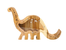 Load image into Gallery viewer, Wooden Piggy Bank Dinosaur (Large, Brown, Engraving)
