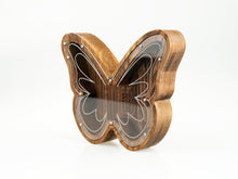 Load image into Gallery viewer, Wooden Piggy Bank Butterfly (Large, Brown, Engraving)