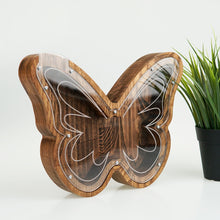 Load image into Gallery viewer, Wooden Piggy Bank Butterfly (Large, Brown, Engraving)