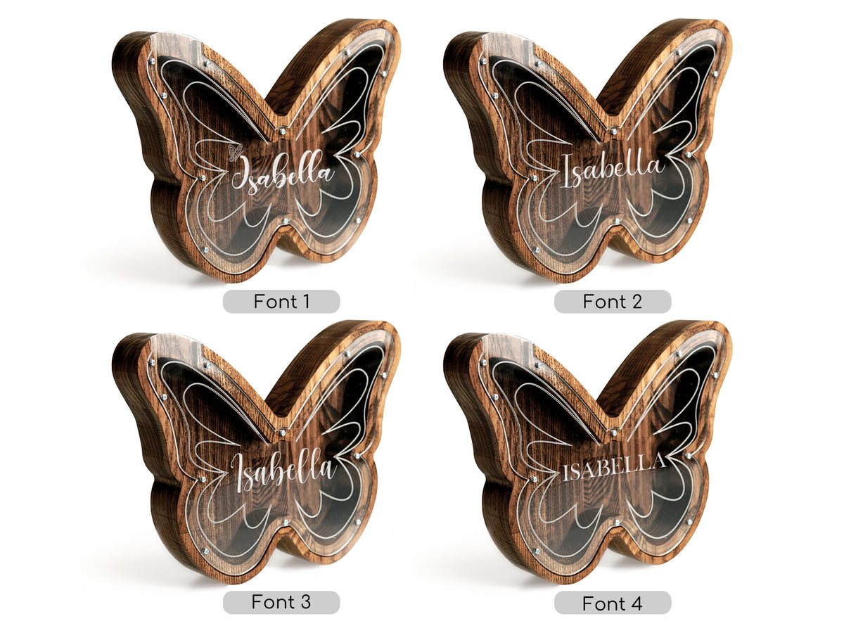 Wooden Piggy Bank Butterfly (Small, Engraving) –