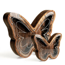 Load image into Gallery viewer, Wooden Piggy Bank Butterfly (Large, Brown, Engraving)