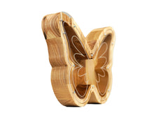 Load image into Gallery viewer, Wooden Piggy Bank Butterfly (Large, Brown, Engraving)