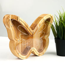 Load image into Gallery viewer, Wooden Piggy Bank Butterfly (Small, Brown, Engraving)