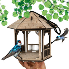 Load image into Gallery viewer, Wooden gazebo-shaped, gray bird feeder