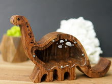 Load image into Gallery viewer, Wooden Piggy Bank Dinosaur (Large, Brown, Engraving)