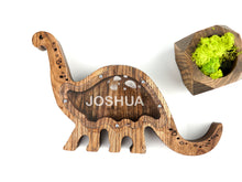Load image into Gallery viewer, Wooden Piggy Bank Dinosaur (Large, Brown, Engraving)