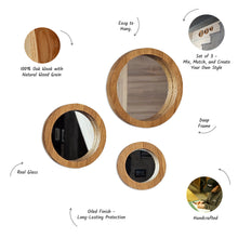 Load image into Gallery viewer, Set of 3 Oak Wood Wall Mirrors, Rustic Wooden Frame Mirrors for Living Room, Bathroom, or Entryway
