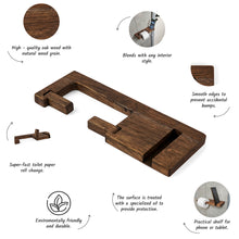 Load image into Gallery viewer, Wood Toilet Paper Holder with Phone Shelf, Wall Mounted Oak Roll Holder for Bathroom, Minimalist Toilet Paper Storage