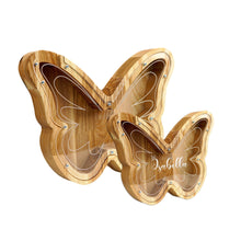 Load image into Gallery viewer, Wooden Piggy Bank Butterfly (Large, Brown, Engraving)