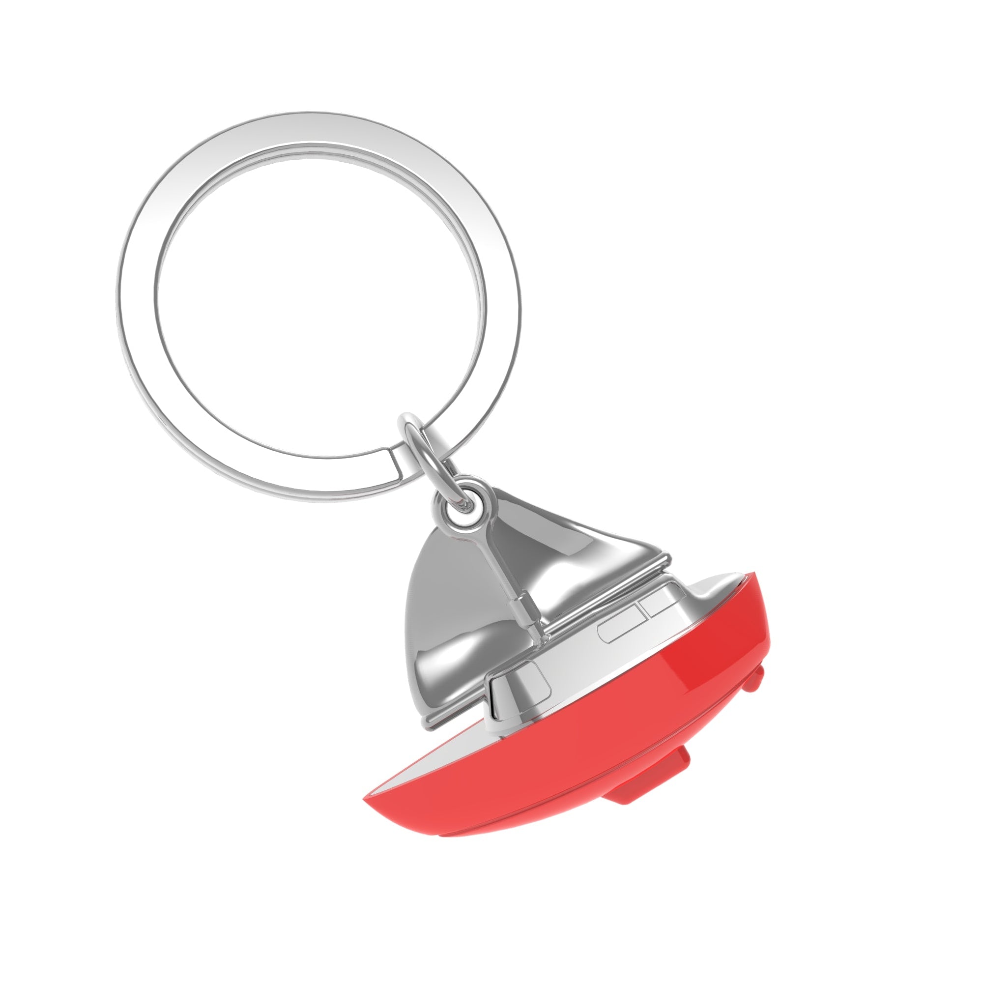 Keychain with a red and silver design on a white background