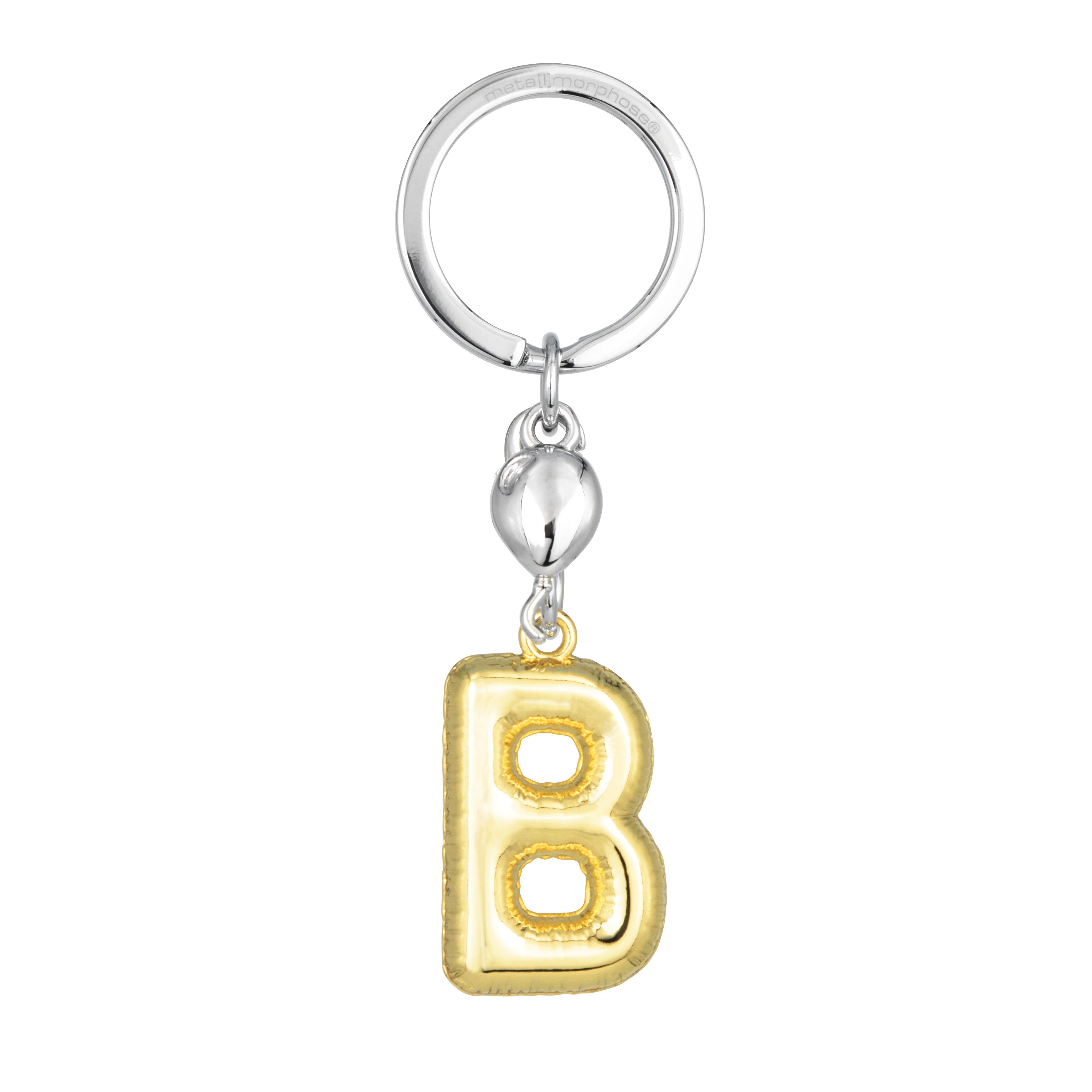Keychain with a gold letter 'B' charm on a white background