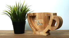 Load image into Gallery viewer, Wooden Piggy Bank Cup (Brown, Engraving)