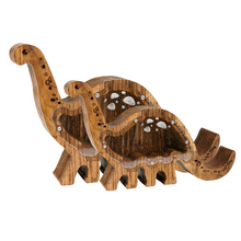 Load image into Gallery viewer, Wooden Piggy Bank Dinosaur (Large, Brown, Engraving)