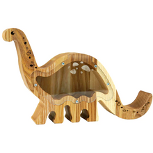 Load image into Gallery viewer, Wooden Piggy Bank Dinosaur (Large, Brown, Engraving)