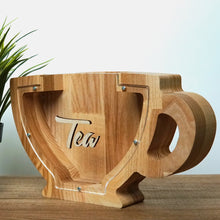 Load image into Gallery viewer, Wooden Piggy Bank Cup (Brown, Engraving)