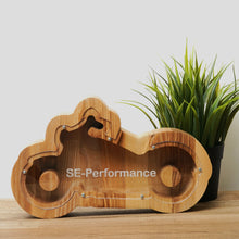 Load image into Gallery viewer, Wooden Piggy Bank Motorcycle (Engraving)