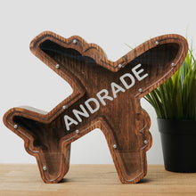 Load image into Gallery viewer, Wooden Piggy Bank Plane (Brown, Engraving)