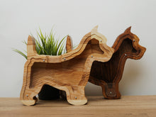 Load image into Gallery viewer, Wooden Piggy Bank Dog (Brown, Engraving)