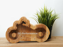 Load image into Gallery viewer, Wooden Piggy Bank Motorcycle (Engraving)