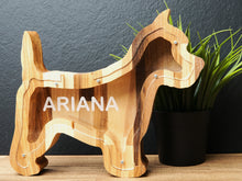 Load image into Gallery viewer, Wooden Piggy Bank Dog (M, Engraving)