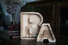 Load image into Gallery viewer, Wooden Piggy Bank Letter  (L, A-Z, Engraving)