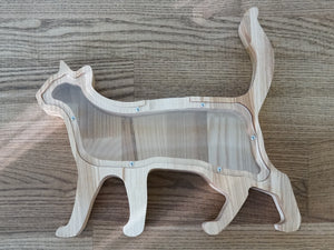 Wooden Piggy Bank Cat (M, Engraving)